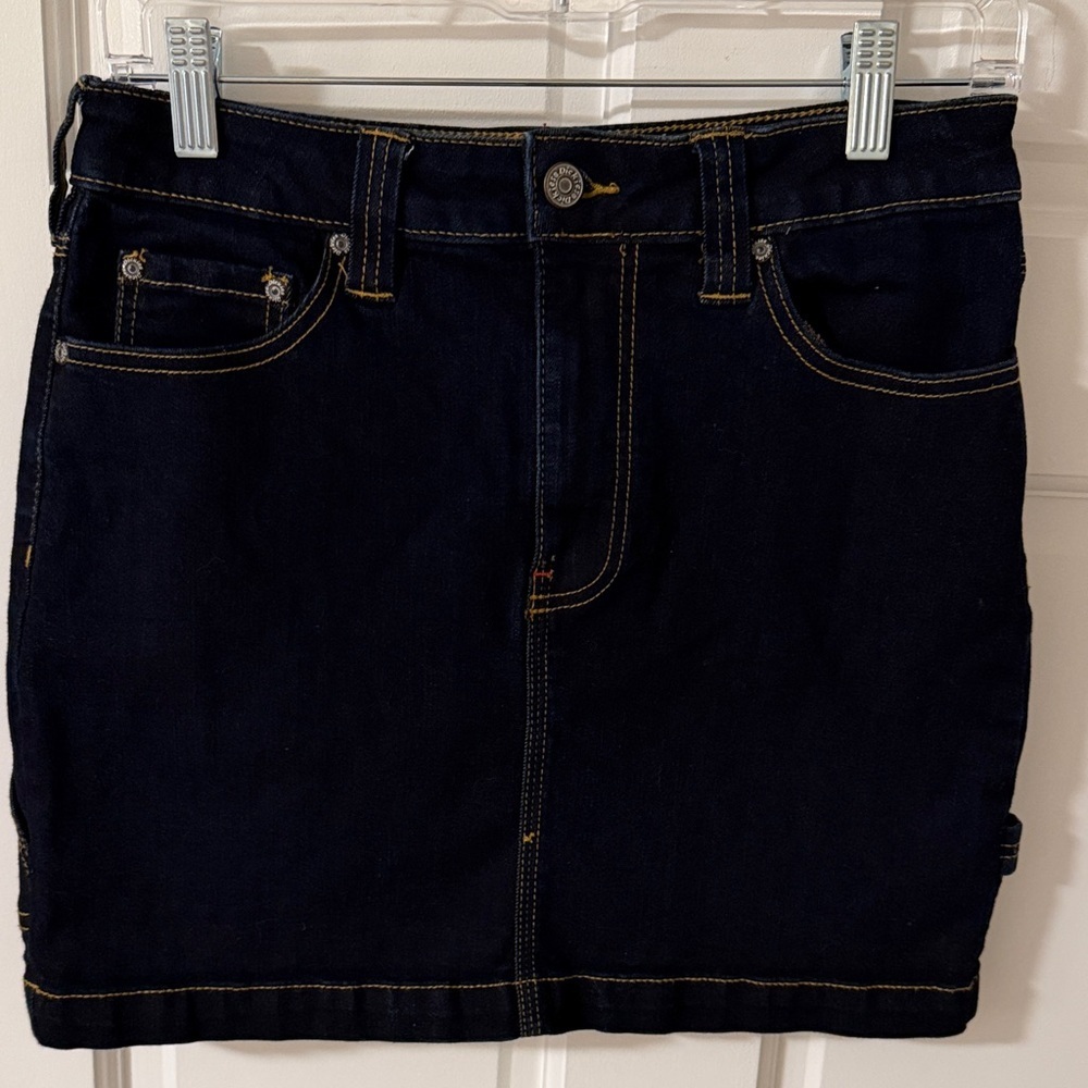 Dickies Y2K inspired Juniors Denim Carpenter Mini Skirt Dark Wash Stretch Size 9